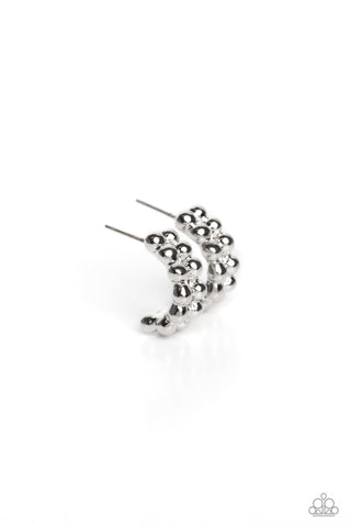 Bubbling Beauty - Silver - Studded Paparazzi Tiny Hoop Earrings