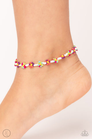 Midsummer Daisy - Multi - Colored Seed Bead Flower Paparazzi Stretchy Anklet