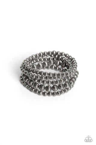 Sonoran Stripes - Silver - Etched Bead Paparazzi Stretchy Bracelet