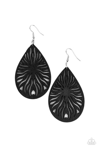 Sunny Incantations - Black - Wooden Sun Teardrop Paparazzi Fishhook Earrings