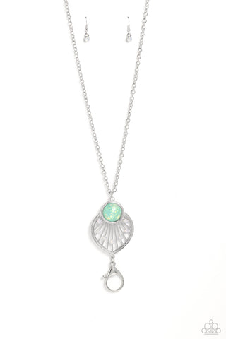 Celestial Charisma - Green - Opalescent Bead Silver Spade Pendant Paparazzi Lanyard Necklace