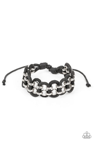 Roaming Rover - Black - Suede Cord and Silver Chain Urban Paparazzi Pull-Cord Bracelet