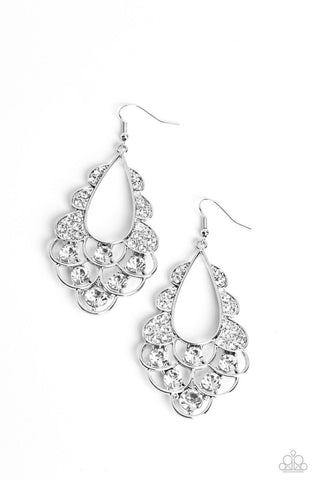 Majestic Masquerade - White - Rhinestone Studded Silver Frame Paparazzi Fishhook Earrings