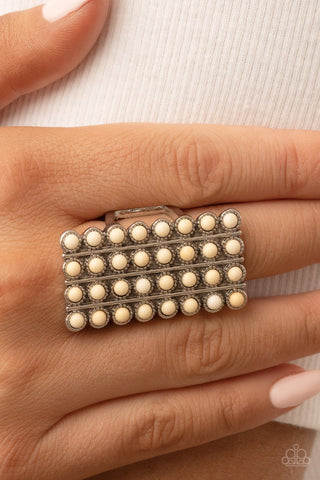 Pack Your SADDLEBAGS - White - Stacked Stone Oversized Paparazzi Ring