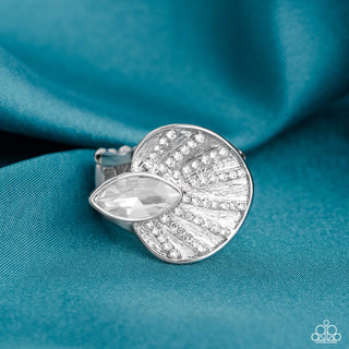 Fan Dance Dazzle - White - Rhinestone Fan Marquise Cut Gem Paparazzi Ring - August 2023 Life of the Party Exclusive