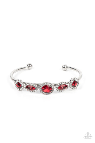 Simmer on GLOW - Red - Mismatched Rhinestone Paparazzi Cuff Bracelet