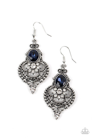 Castle Chateau - Blue - Rhinestone Floral Paparazzi Fishhook Earrings