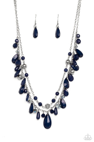 Flirty Flood - Blue - Faceted Crystal Bead Tiered Paparazzi Short Necklace