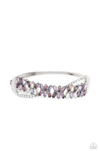 Timeless Trifecta - Purple - Emerald Cut Gem Paparazzi Hinge Bracelet