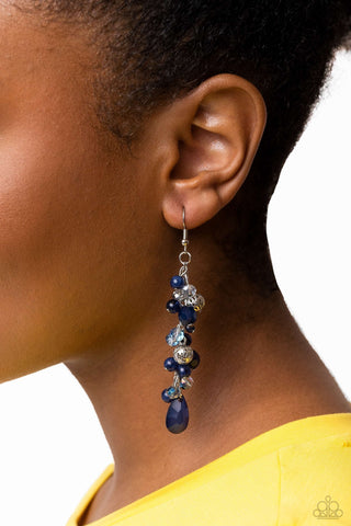 Cheeky Cascade - Blue - Faceted Crystal Bead Paparazzi Fishhook Earrings