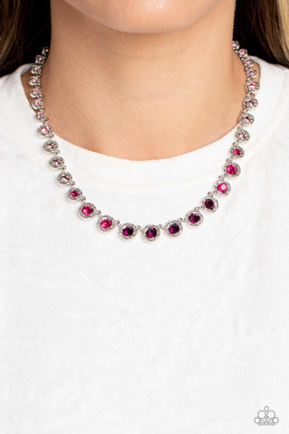 Kaleidoscope Charm - Purple - and Pink Ombre Rhinestone Square Cut Frame Paparazzi Short Necklace