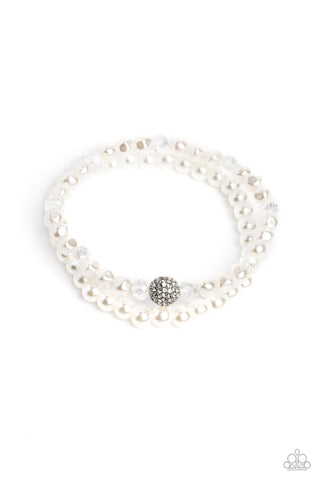 Countess Cutie - White - Pearl and White Rhinestone Paparazzi Stretchy Bracelet