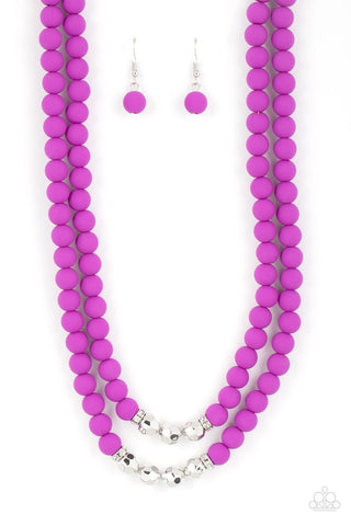 Summer Splash - Purple - Matte and Silver Bead Tiered Paparazzi Short Necklace