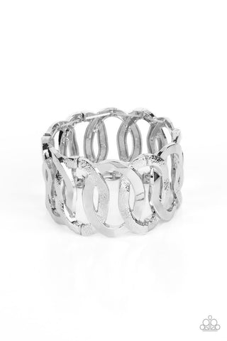 Industrial Indulgence - Silver - Interlocking Ring Paparazzi Stretchy Bracelet