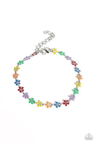 Courting Flowers - Multi - Rainbow Bead Flower Paparazzi Lobster Claw Bracelet