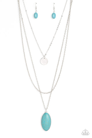 Perennial Phenomenon - Blue - Oval Turquoise Stone Tiered Paparazzi Long Necklace