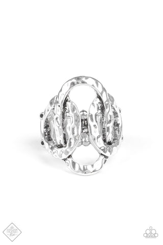 Triple the Texture - Silver - Hammered Frame Paparazzi Ring - June 2019 Magnificent Musings