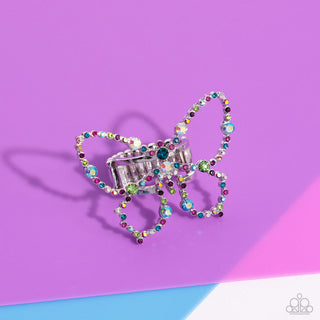 Soaring Sprinkles - Multi - Colorful and Iridescent Rhinestone Oversized Butterfly Paparazzi Ring - March 2024 Life of the Party Exclusive