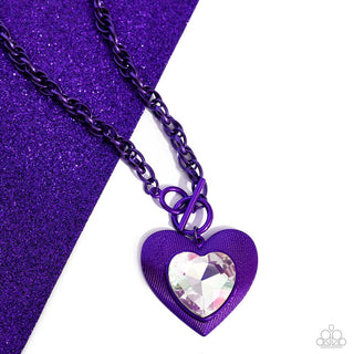 Modern Matchup - Purple - Oversized Painted Heart White Gem Center Paparazzi Toggle Short Necklace - March 2024 Life of the Party Exclusive