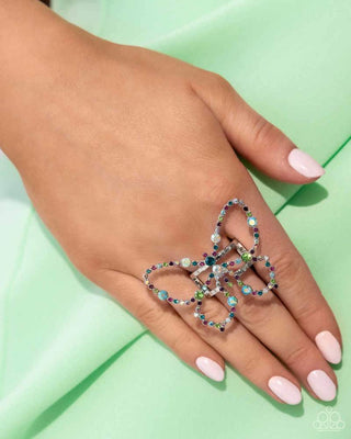 Soaring Sprinkles - Multi - Colorful and Iridescent Rhinestone Oversized Butterfly Paparazzi Ring - March 2024 Life of the Party Exclusive