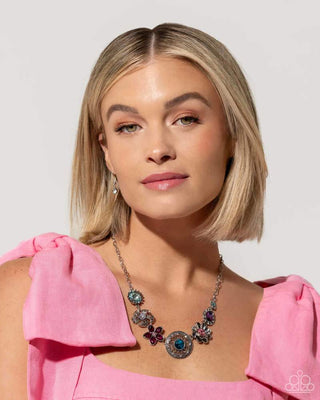 Giddy Garden - Multi - Colorful Gem Flower Paparazzi Short Necklace - March 2024 Life of the Party Exclusive