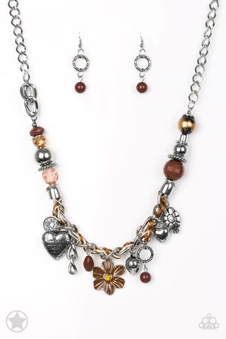 Charmed, I Am Sure - Brown - Inspirational/Religious Luke 10:27 Heart and Flower Paparazzi Short Necklace