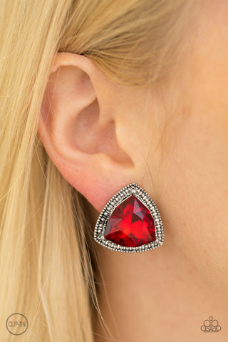 Daringly Duchess Red Paparazzi Clip-On Earrings