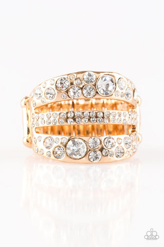 Stacks on Stacks on Stacks Gold Paparazzi Ring