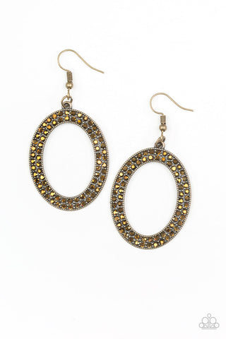 Go Down in Glitter Brass Paparazzi Earrings