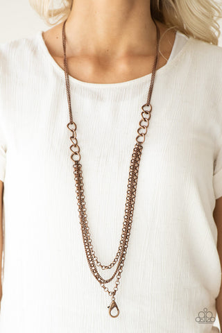 Mechanical Mayhem Copper Paparazzi Lanyard Necklace