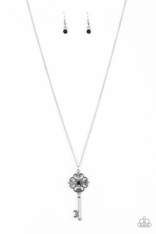 Got it on Lock - Black - Rhinestone Key Paparazzi Long Necklace