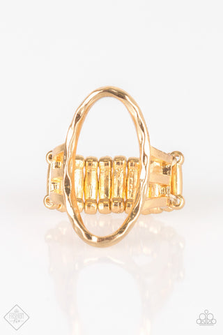 Center Chic - Gold - Hammered Oval Paparazzi Ring - November 2018 Simply Santa Fe
