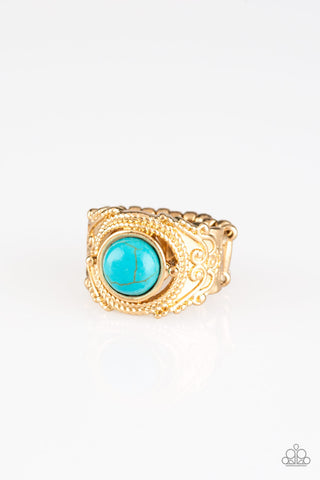 Stand Your Ground - Gold - Turquoise Stone Paparazzi Ring
