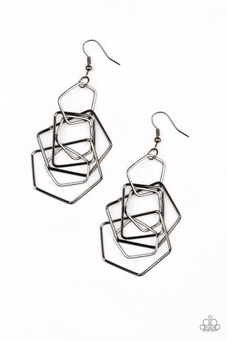 Five-Sided Fabulous Black Paparazzi Earrings