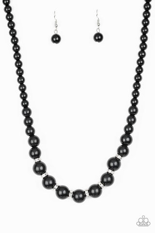 Showtime Shimmer - Black - Bead White Rhinestone Divider Paparazzi Short Necklace