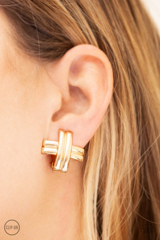 Couture Crossover Gold Paparazzi Clip-On Earrings