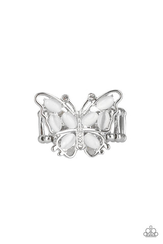 Flutter Flair White Paparazzi Ring