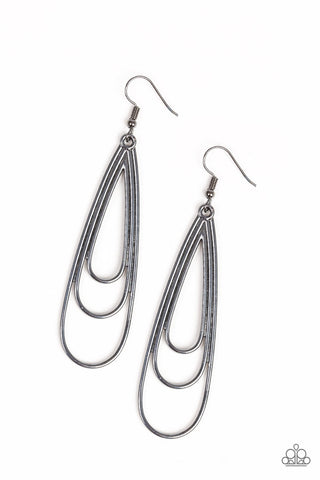 Triple Ripple Black Paparazzi Earrings