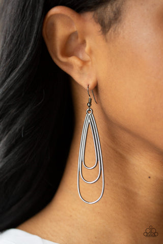 Triple Ripple Black Paparazzi Earrings