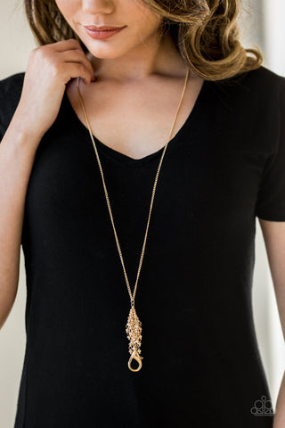 Twilight Twinkle Gold Paparazzi Lanyard Necklace