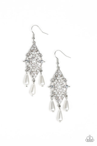 Majestic Mood White Paparazzi Earrings