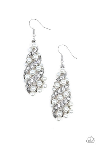Ballroom Waltz White Paparazzi Earrings