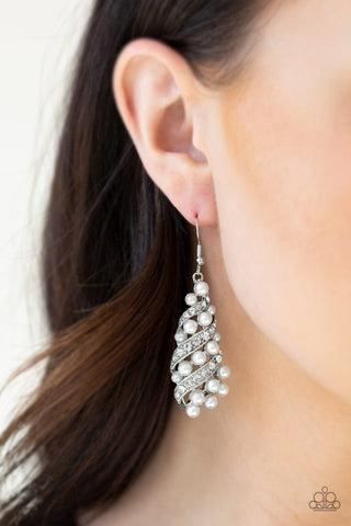 Ballroom Waltz White Paparazzi Earrings