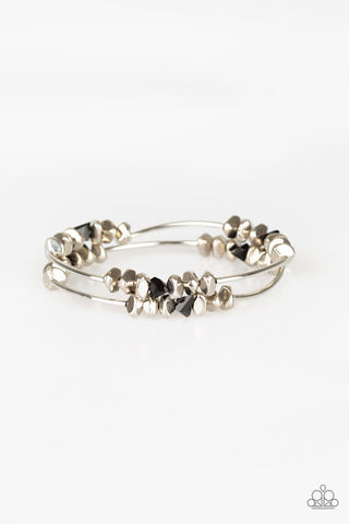 Get the GLOW on the Road - Black - Bead Silver Bar Paparazzi Stretchy Bracelet