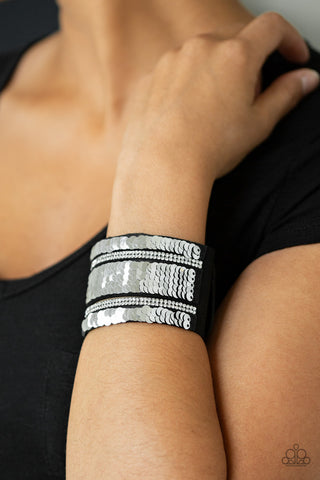 MERMAID Service - Blue - and Silver Reversible Sequin Paparazzi Snap Wrap Bracelet