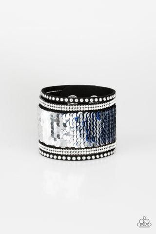 MERMAIDS Have More Fun - Blue - and Silver Reversible Sequin Paparazzi Snap Wrap Bracelet