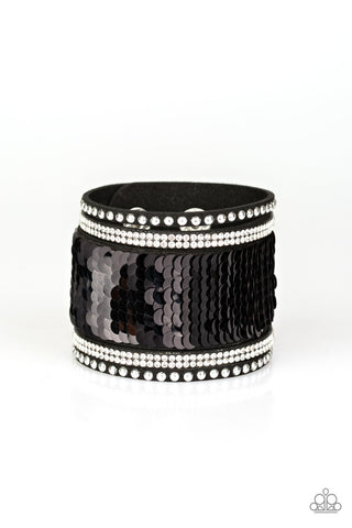 MERMAIDS Have More Fun - Pink - and Black Reversible Sequin Paparazzi Snap Wrap Bracelet