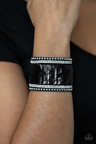 MERMAIDS Have More Fun - Pink - and Black Reversible Sequin Paparazzi Snap Wrap Bracelet