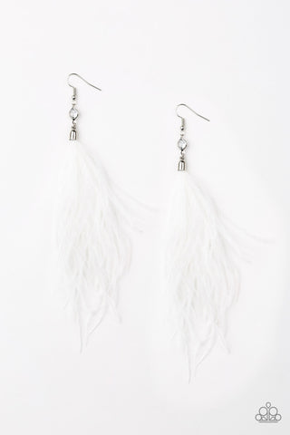 The SHOWGIRL Next Door - White - Feather Paparazzi Fishhook Earrings