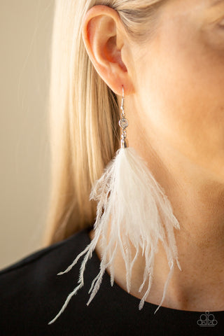 The SHOWGIRL Next Door - White - Feather Paparazzi Fishhook Earrings